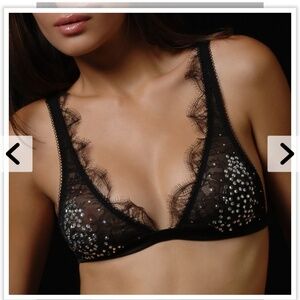 I.D. Sarrieri Black Lace Chicago Diamonds Bralette 34B and Thong Small